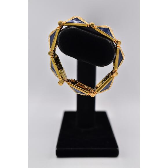 Hutton Wilkinson Vintage Bracelet Blue Enamel Bracelet Gold Crystal Signed BinO - Picture 3 of 12
